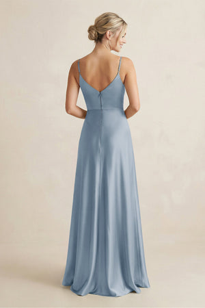 Cami Strap A - Line Shiny Satin Bridesmaid Dress in Neptune - KISS BRIDAL Bridesmaid Dresses