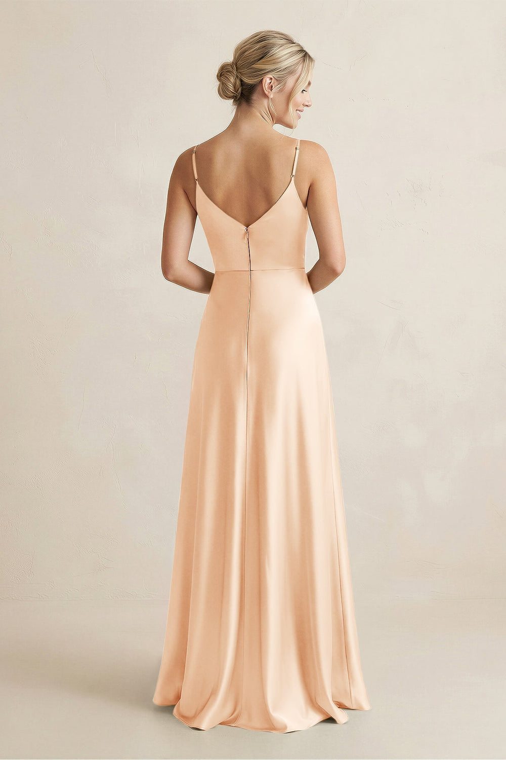 Cami Strap A - Line Shiny Satin Bridesmaid Dress in Pale Blush - KISS BRIDAL Bridesmaid Dresses