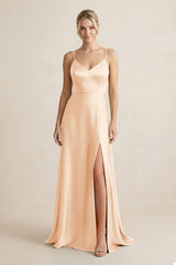 Cami Strap A - Line Shiny Satin Bridesmaid Dress in Pale Blush - KISS BRIDAL Bridesmaid Dresses