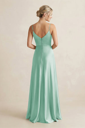 Cami Strap A - Line Shiny Satin Bridesmaid Dress in Pale Pistachio - KISS BRIDAL Bridesmaid Dresses