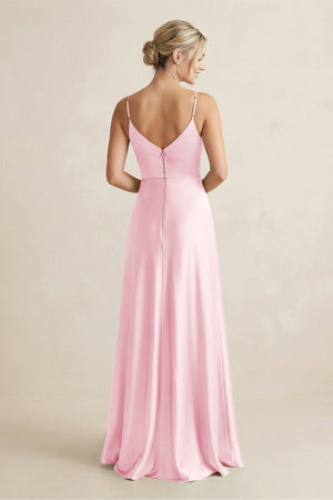 Cami Strap A - Line Shiny Satin Bridesmaid Dress in Pink - KISS BRIDAL Bridesmaid Dresses