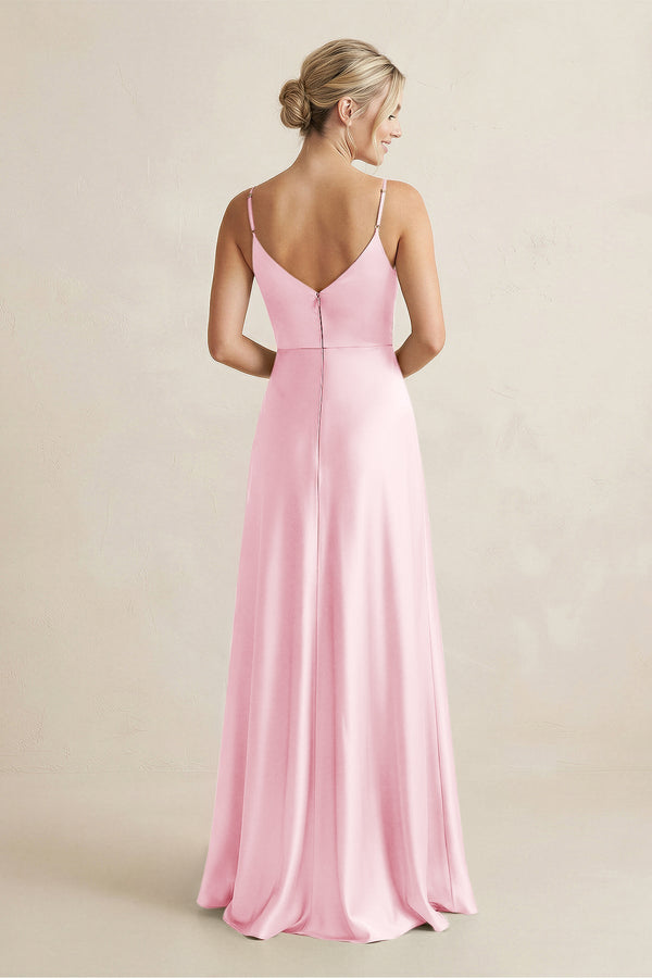 Cami Strap A - Line Shiny Satin Bridesmaid Dress in Pink - KISS BRIDAL Bridesmaid Dresses