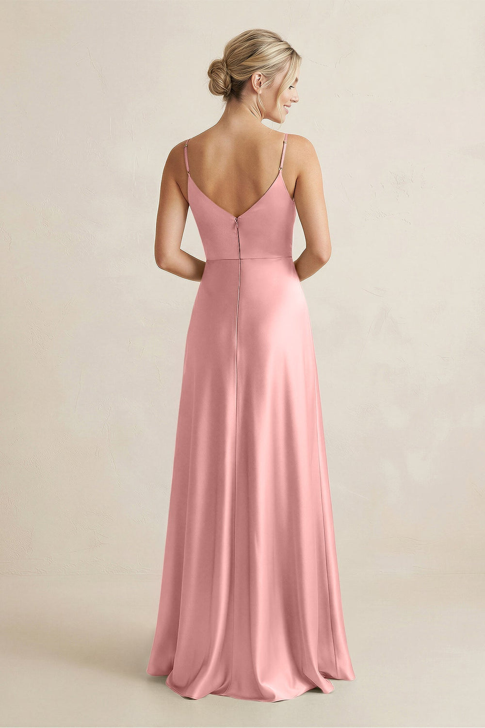 Cami Strap A - Line Shiny Satin Bridesmaid Dress in Rosette - KISS BRIDAL Bridesmaid Dresses