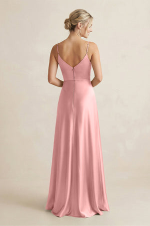 Cami Strap A - Line Shiny Satin Bridesmaid Dress in Rosette - KISS BRIDAL Bridesmaid Dresses