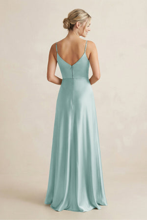 Cami Strap A - Line Shiny Satin Bridesmaid Dress in Sage - KISS BRIDAL Bridesmaid Dresses