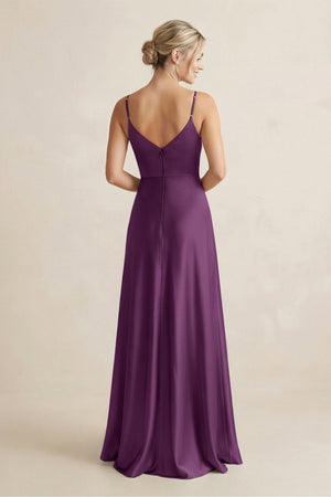 Cami Strap A - Line Shiny Satin Bridesmaid Dress in Sangria - KISS BRIDAL Bridesmaid Dresses