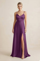 Cami Strap A - Line Shiny Satin Bridesmaid Dress in Sangria - KISS BRIDAL Bridesmaid Dresses
