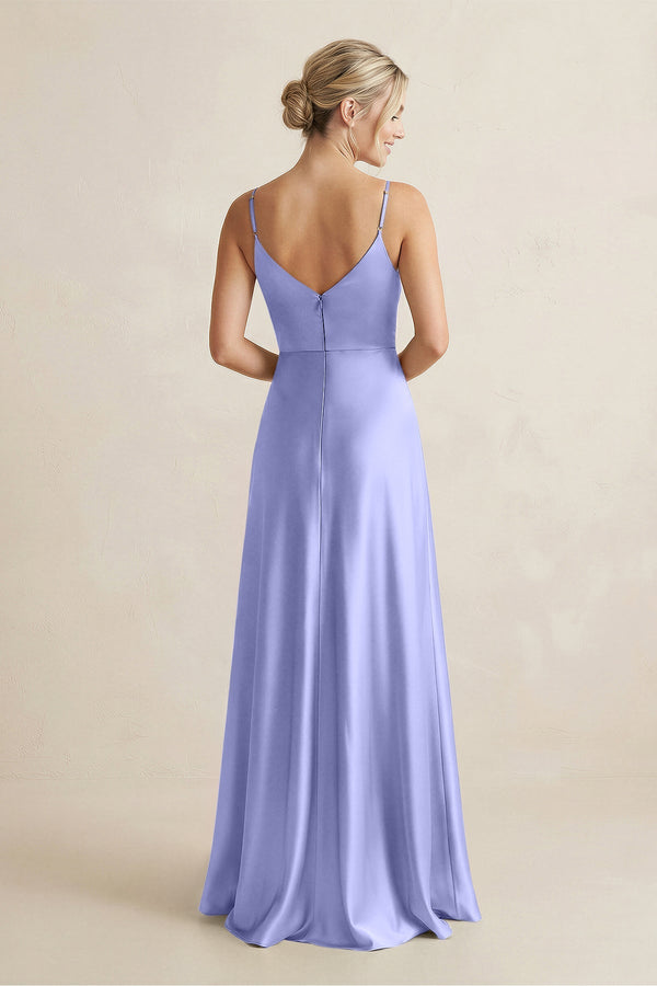 Cami Strap A - Line Shiny Satin Bridesmaid Dress in Steel Blue - KISS BRIDAL Bridesmaid Dresses