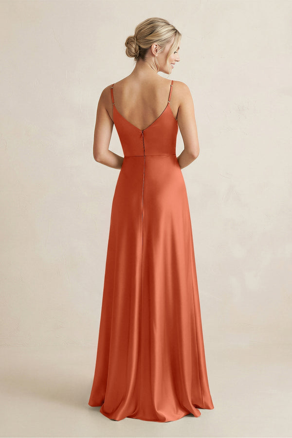 Cami Strap A - Line Shiny Satin Bridesmaid Dress in Terracotta - KISS BRIDAL Bridesmaid Dresses