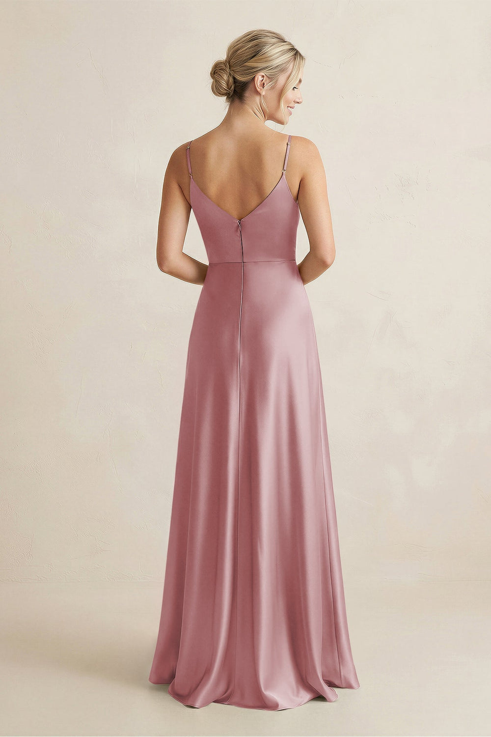Cami Strap A - Line Shiny Satin Bridesmaid Dress in Toffee - KISS BRIDAL Bridesmaid Dresses