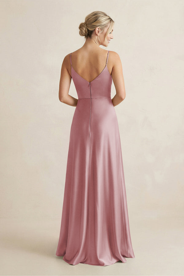 Cami Strap A - Line Shiny Satin Bridesmaid Dress in Toffee - KISS BRIDAL Bridesmaid Dresses