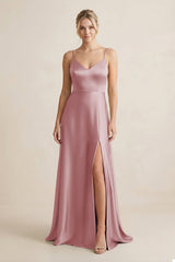 Cami Strap A - Line Shiny Satin Bridesmaid Dress in Toffee - KISS BRIDAL Bridesmaid Dresses