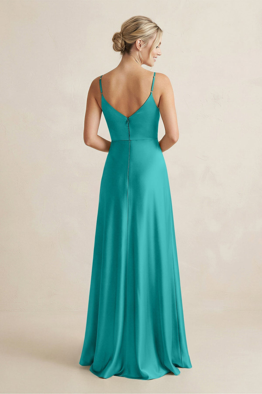 Cami Strap A - Line Shiny Satin Bridesmaid Dress in Turquoise - KISS BRIDAL Bridesmaid Dresses