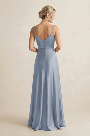 Cami Strap A - Line Shiny Satin Bridesmaid Dress in Twilight - KISS BRIDAL Bridesmaid Dresses
