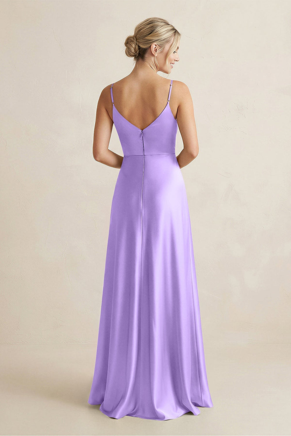 Cami Strap A - Line Shiny Satin Bridesmaid Dress in Vintage Mauve - KISS BRIDAL Bridesmaid Dresses