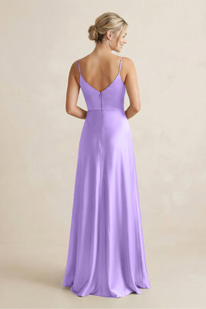 Cami Strap A - Line Shiny Satin Bridesmaid Dress in Vintage Mauve - KISS BRIDAL Bridesmaid Dresses
