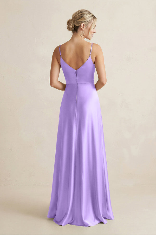 Cami Strap A - Line Shiny Satin Bridesmaid Dress in Vintage Mauve - KISS BRIDAL Bridesmaid Dresses