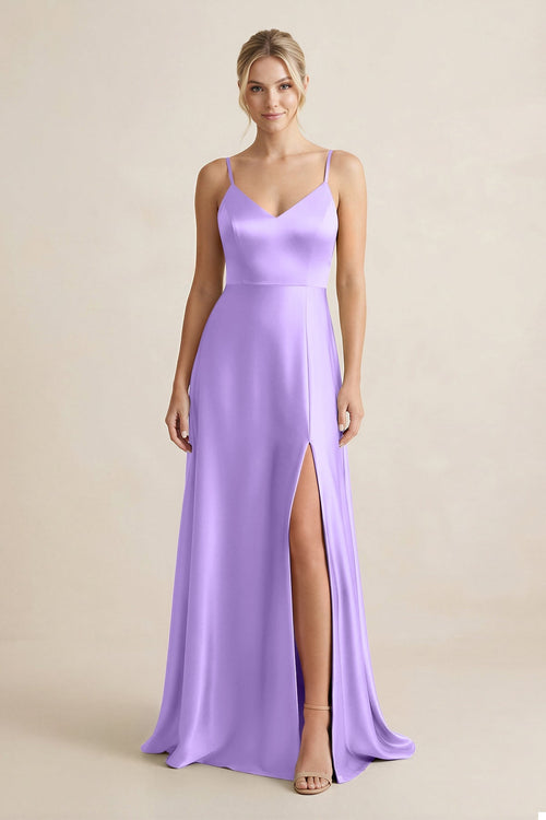 Cami Strap A - Line Shiny Satin Bridesmaid Dress in Vintage Mauve - KISS BRIDAL Bridesmaid Dresses
