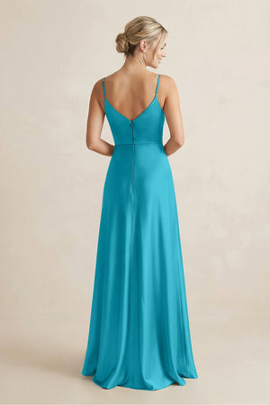 Cami Strap A - Line Shiny Satin Bridesmaid Dress in Viridian Green - KISS BRIDAL Bridesmaid Dresses