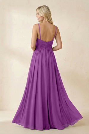 Cami Strap Chiffon A - Line Bridesmaid Dress with Slit in Amethyst - SHE IS ME Bridesmaid Dresses