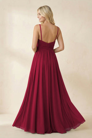 Cami Strap Chiffon A - Line Bridesmaid Dress with Slit in Berry - SHE IS ME Bridesmaid Dresses
