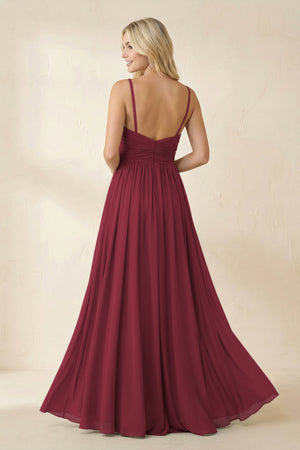 Cami Strap Chiffon A - Line Bridesmaid Dress with Slit in Berry - KISS BRIDAL Bridesmaid Dresses