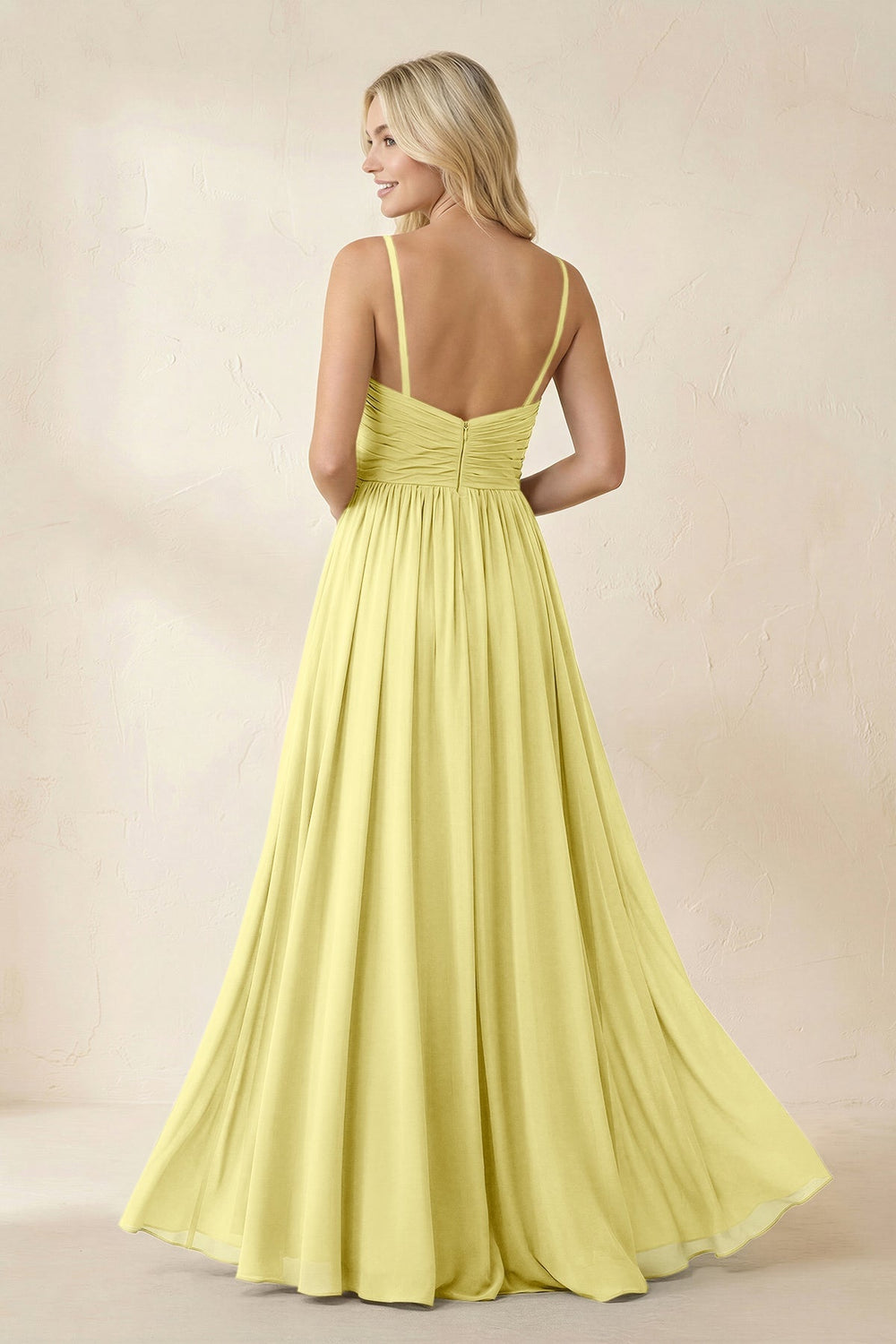 Cami Strap Chiffon A - Line Bridesmaid Dress with Slit in Buttercup - KISS BRIDAL Bridesmaid Dresses