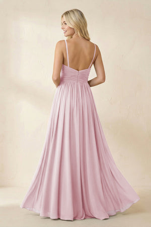 Cami Strap Chiffon A - Line Bridesmaid Dress with Slit in Candy Pink - SHE IS ME Bridesmaid Dresses