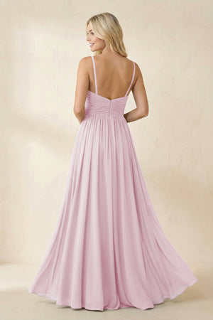 Cami Strap Chiffon A - Line Bridesmaid Dress with Slit in Candy Pink - KISS BRIDAL Bridesmaid Dresses