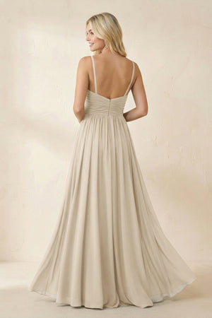 Cami Strap Chiffon A - Line Bridesmaid Dress with Slit in Champagne - SHE IS ME Bridesmaid Dresses