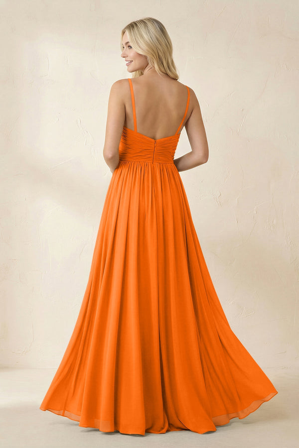 Cami Strap Chiffon A - Line Bridesmaid Dress with Slit in Cinnamon - SHE IS ME Bridesmaid Dresses