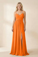 Cami Strap Chiffon A - Line Bridesmaid Dress with Slit in Cinnamon - SHE IS ME Bridesmaid Dresses