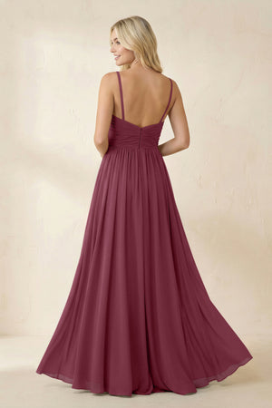 Cami Strap Chiffon A-Line Bridesmaid Dress with Slit in Desert Rose (2) | KISSBRIDAL
