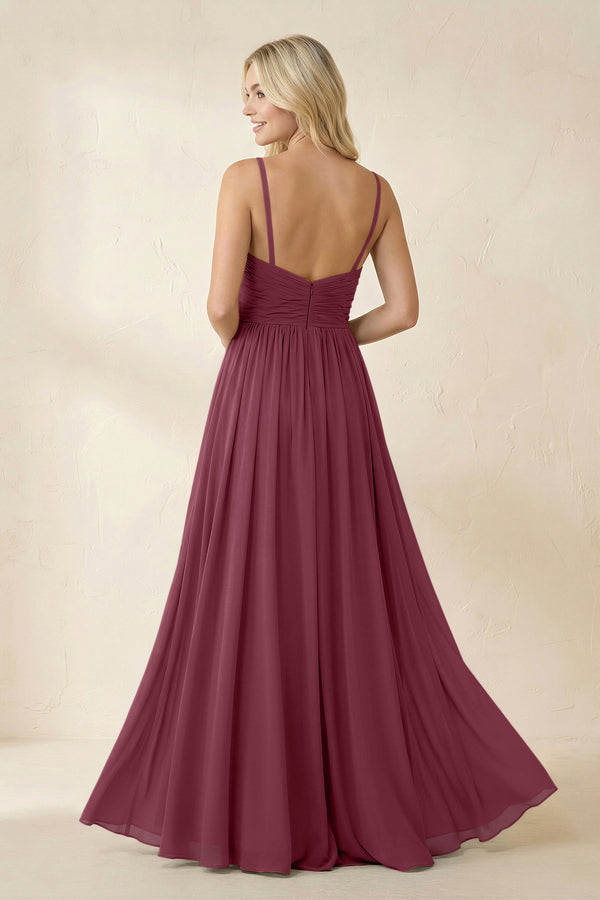 Cami Strap Chiffon A-Line Bridesmaid Dress with Slit in Desert Rose (2) | KISSBRIDAL