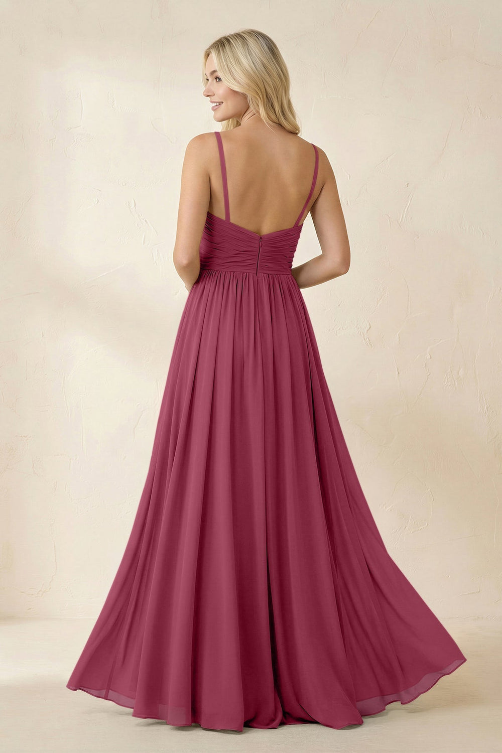 Cami Strap Chiffon A - Line Bridesmaid Dress with Slit in Desert Rose - KISS BRIDAL Bridesmaid Dresses