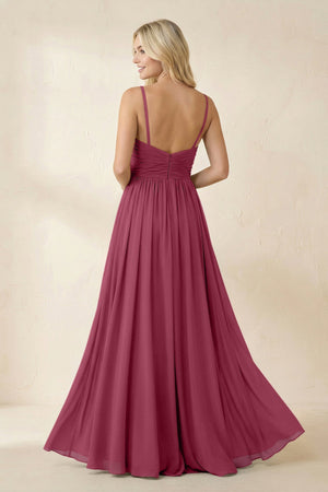 Cami Strap Chiffon A - Line Bridesmaid Dress with Slit in Desert Rose - SHE IS ME Bridesmaid Dresses