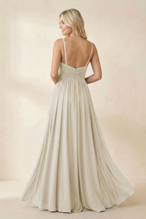 Cami Strap Chiffon A - Line Bridesmaid Dress with Slit in Dove Gray - SHE IS ME Bridesmaid Dresses