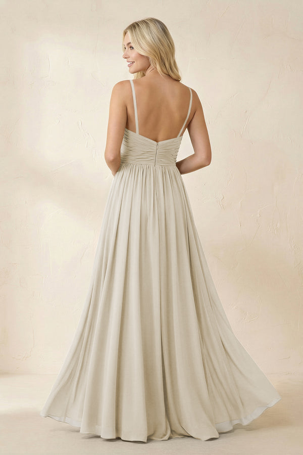 Cami Strap Chiffon A - Line Bridesmaid Dress with Slit in Dove Gray - SHE IS ME Bridesmaid Dresses