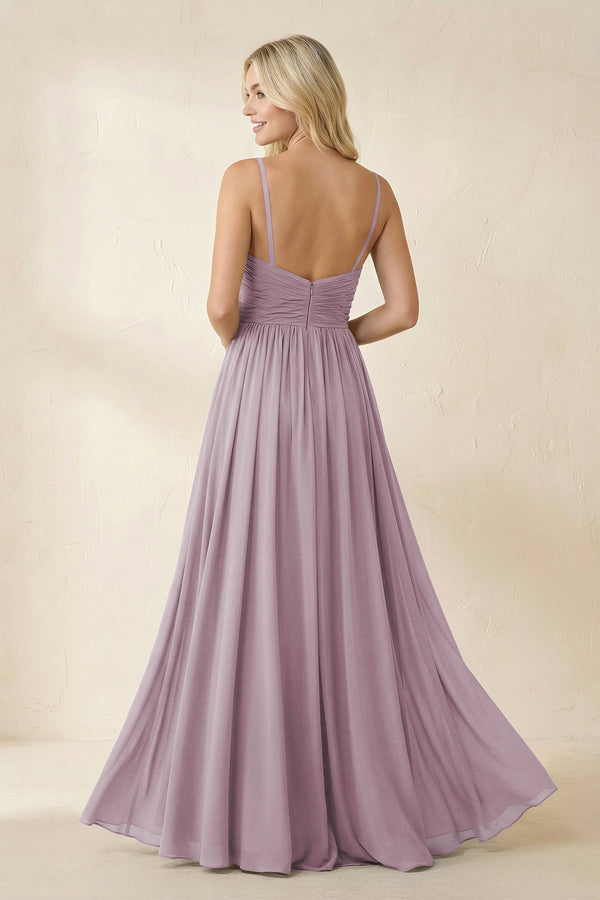 Cami Strap Chiffon A - Line Bridesmaid Dress with Slit in Dusk - SHE IS ME Bridesmaid Dresses