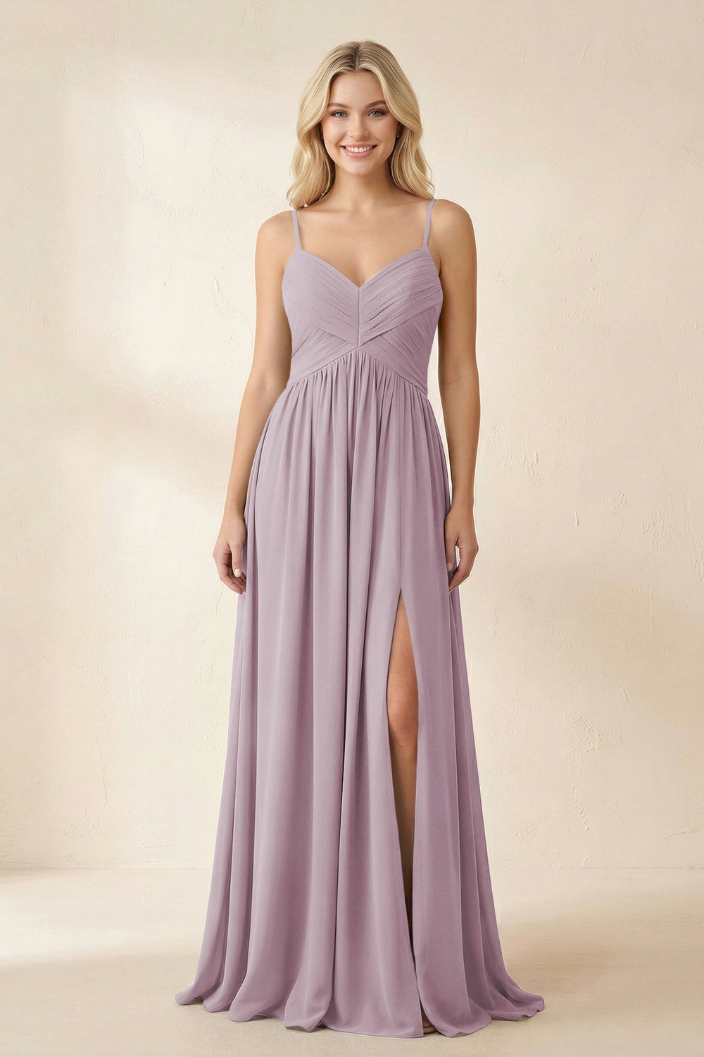 Cami Strap Chiffon A - Line Bridesmaid Dress with Slit in Dusk - KISS BRIDAL Bridesmaid Dresses