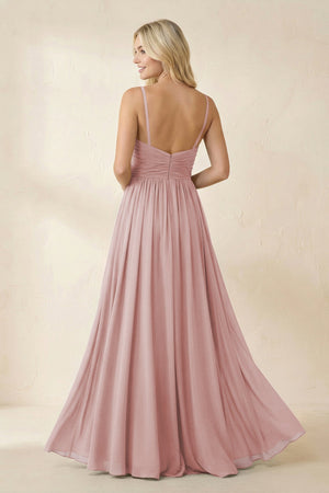 Cami Strap Chiffon A - Line Bridesmaid Dress with Slit in Dusty Rose - SHE IS ME Bridesmaid Dresses