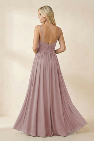 Cami Strap Chiffon A - Line Bridesmaid Dress with Slit in Dusty Rose - KISS BRIDAL Bridesmaid Dresses