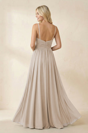 Cami Strap Chiffon A - Line Bridesmaid Dress with Slit in Frost - SHE IS ME Bridesmaid Dresses