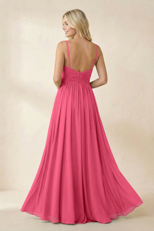 Cami Strap Chiffon A - Line Bridesmaid Dress with Slit in Fuchsia - SHE IS ME Bridesmaid Dresses