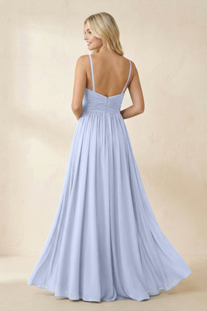 Cami Strap Chiffon A - Line Bridesmaid Dress with Slit in Ice - SHE IS ME Bridesmaid Dresses