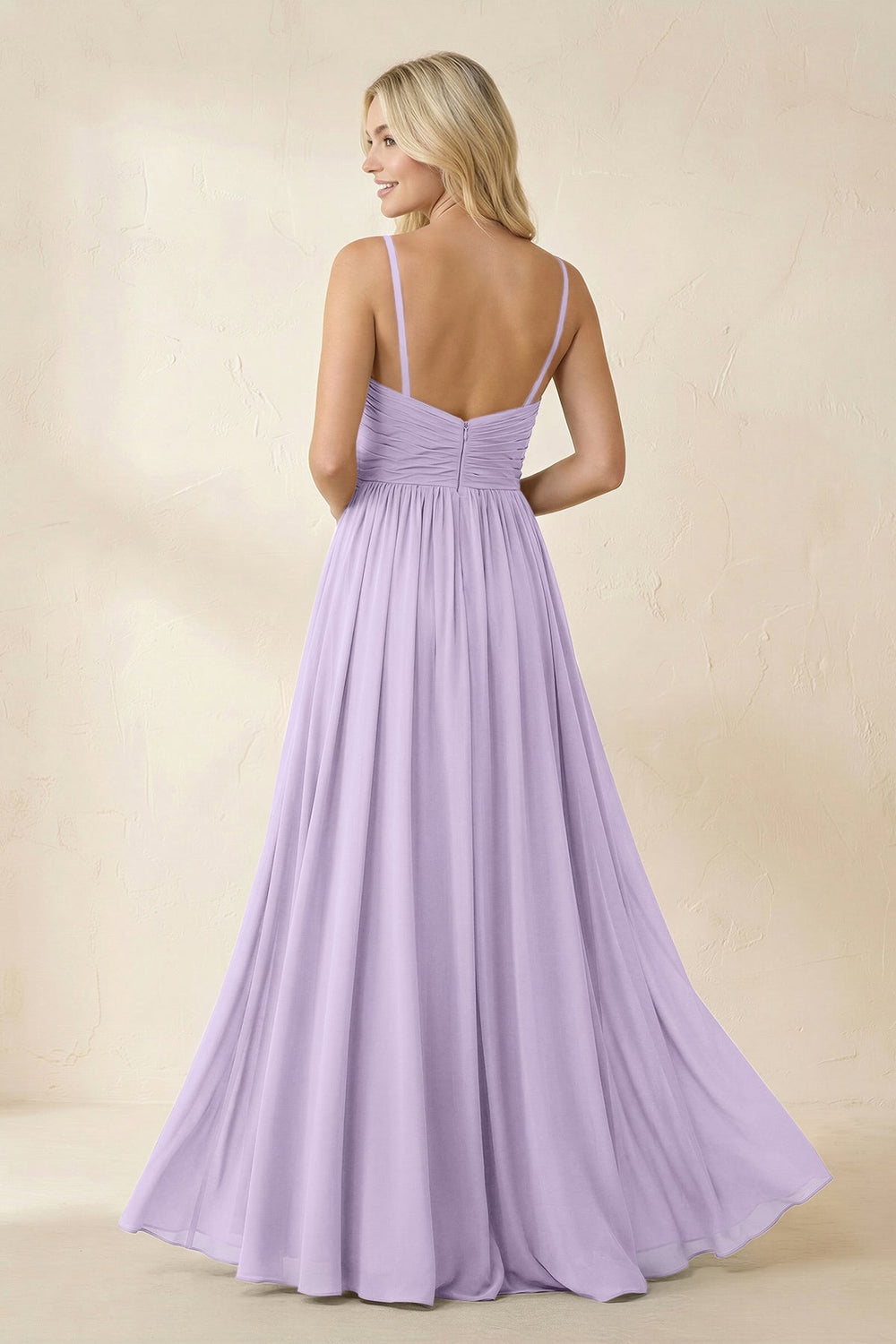 Cami Strap Chiffon A - Line Bridesmaid Dress with Slit in Lavender - KISS BRIDAL Bridesmaid Dresses