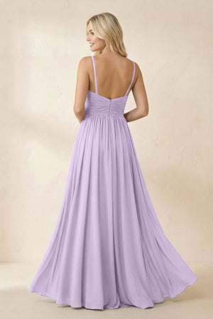 Cami Strap Chiffon A - Line Bridesmaid Dress with Slit in Lavender - SHE IS ME Bridesmaid Dresses