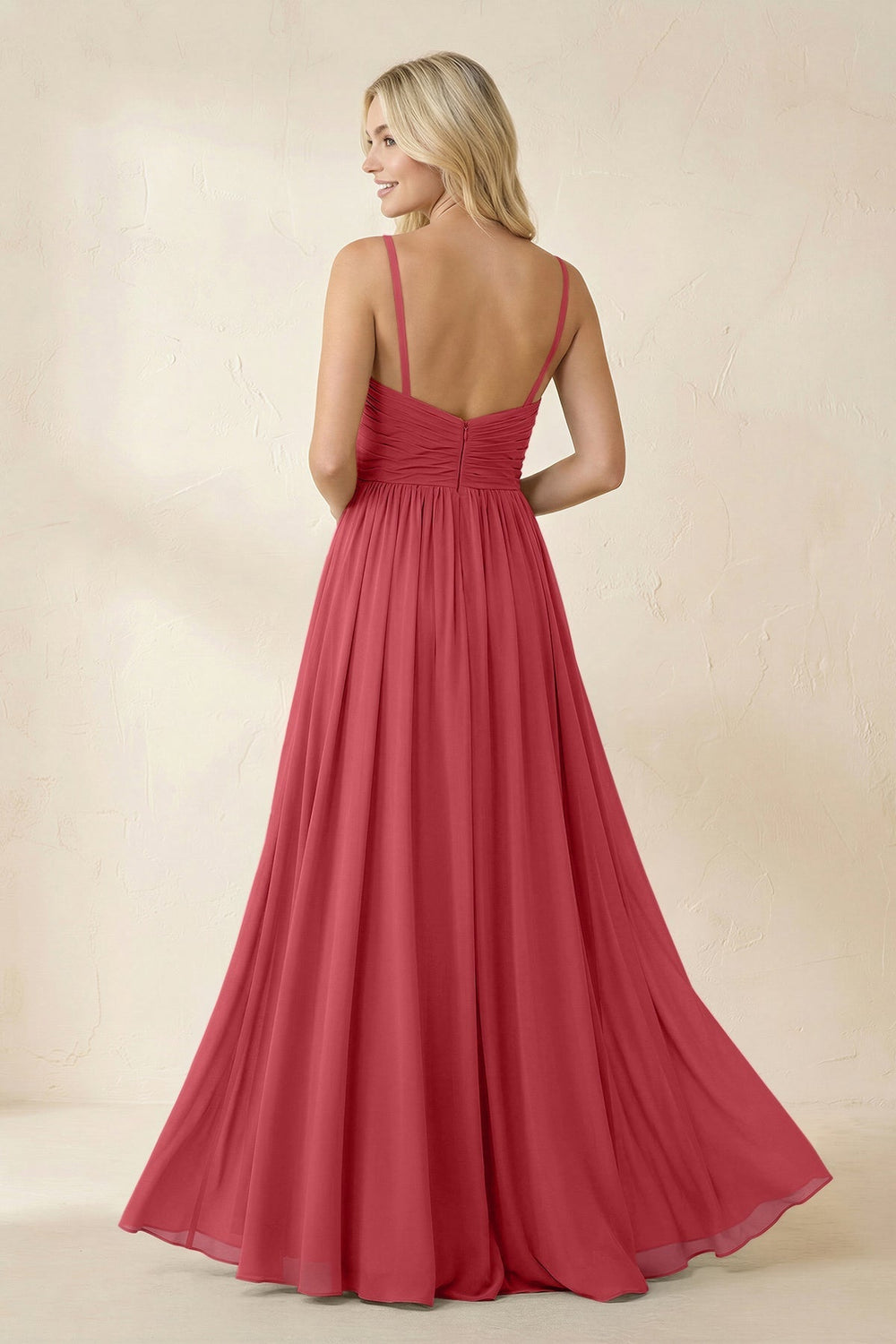 Cami Strap Chiffon A - Line Bridesmaid Dress with Slit in Merlot - KISS BRIDAL Bridesmaid Dresses
