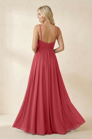 Cami Strap Chiffon A - Line Bridesmaid Dress with Slit in Merlot - SHE IS ME Bridesmaid Dresses