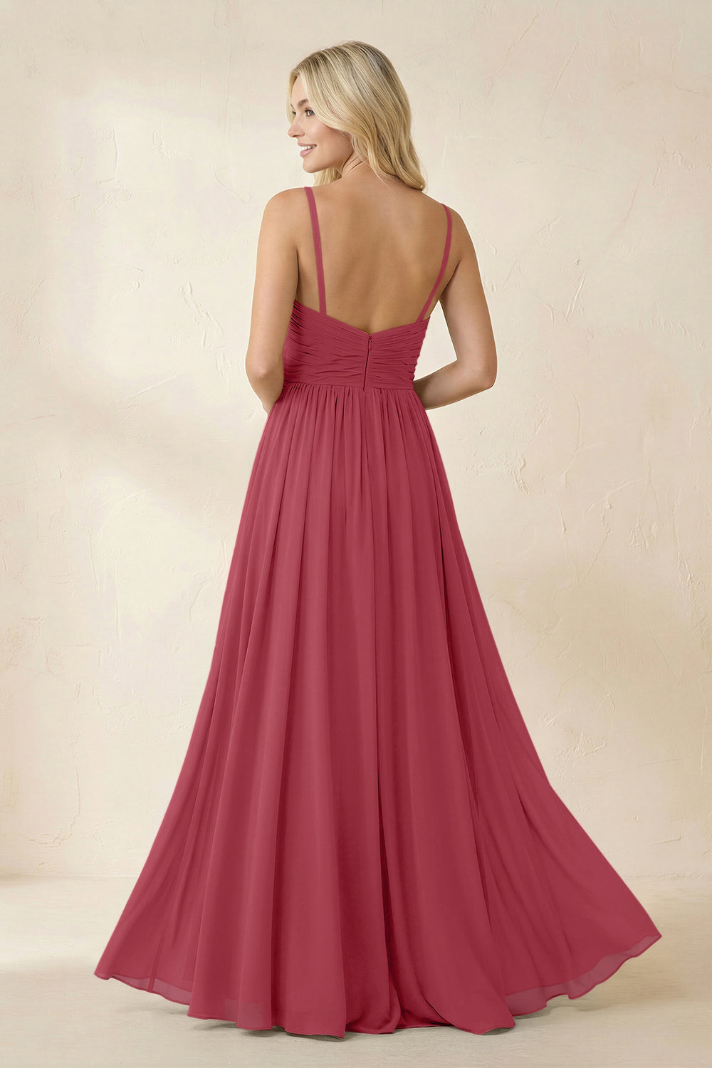 Cami Strap Chiffon A-Line Bridesmaid Dress with Slit in Merlot